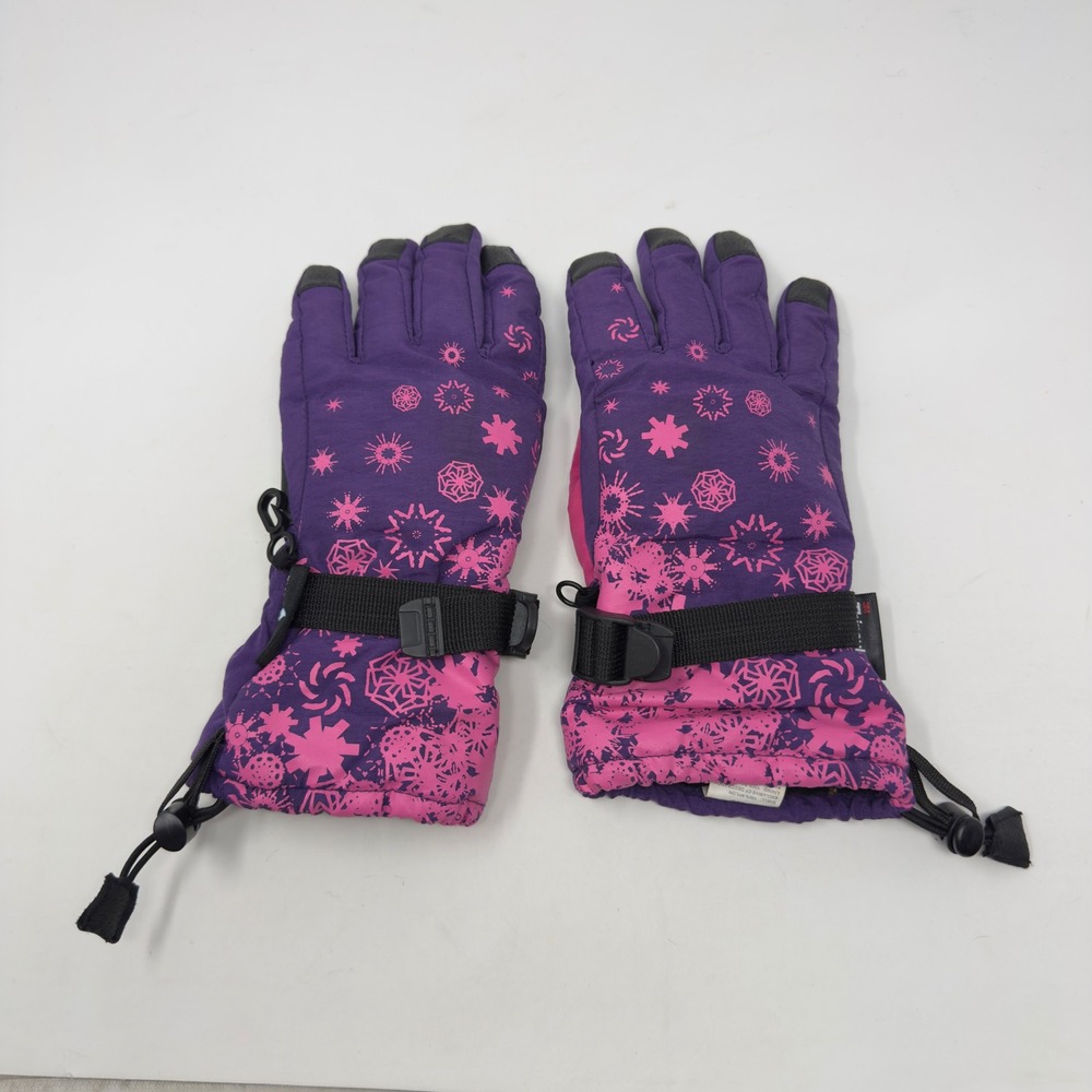 Girl's Purple Pink Snowflake 3M Thinsulate Insulated Ski Gloves Size 7-16